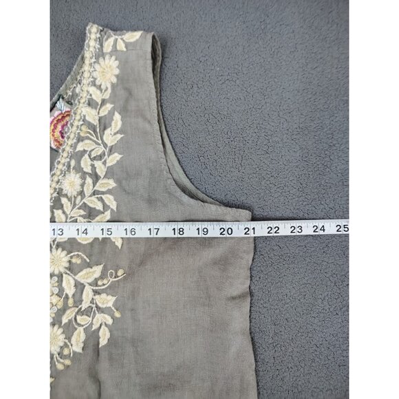 Johnny Was Kemi Embroidered Midi Linen Tank Dress Sz (XL) Taupe Coastal Neutral - Picture 4 of 9